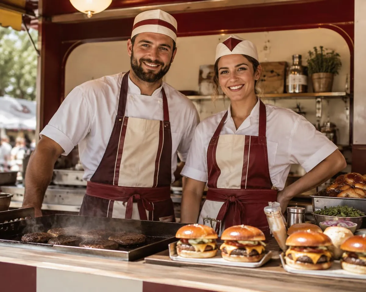 Equipo Instadog preparando Smash Burgers en su stand